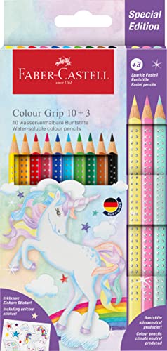 Faber-Castell 201542 - Buntstifte Set Einhorn, 13-teilig, bruchsicher, inkl. 3 Sparkle Pastellstifte und Einhorn Sticker im Sale